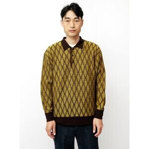 Needles M Wave Stripe Jacquard Polo Sweater $390 Diamond Pattern Retro Japanese
